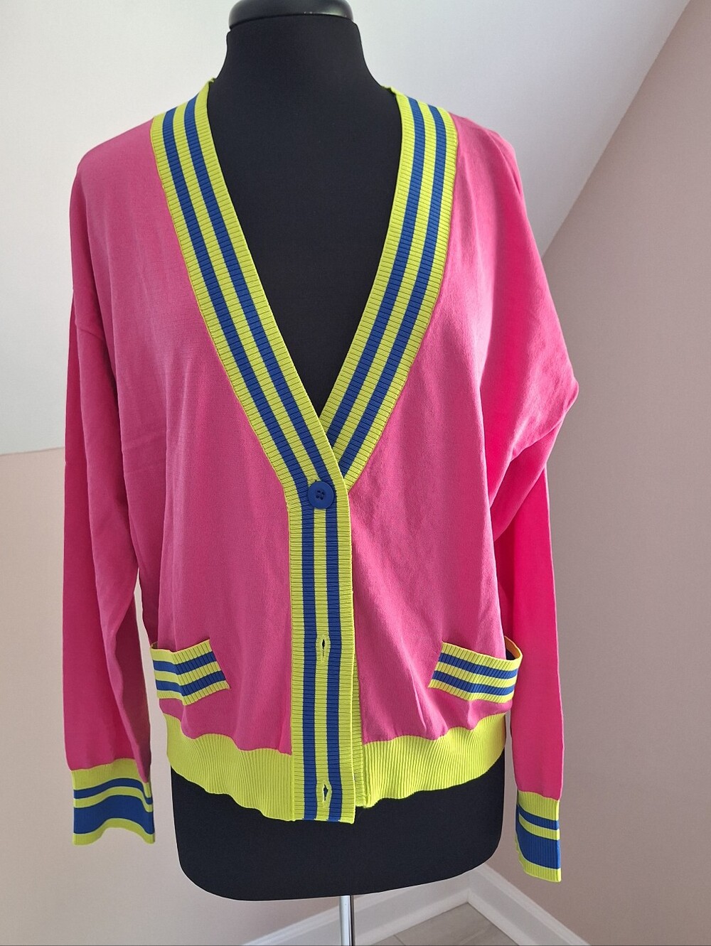NWT Victor Glemaud Pink Yellow Cardigan Size XL